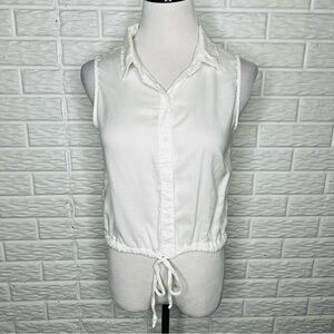 ANTHROPOLOGIE Cloth & Stone White Button Up Sleeveless Drawstring Waist Shirt S